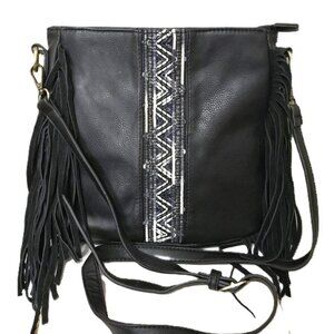 Leather fringe handbag cross body